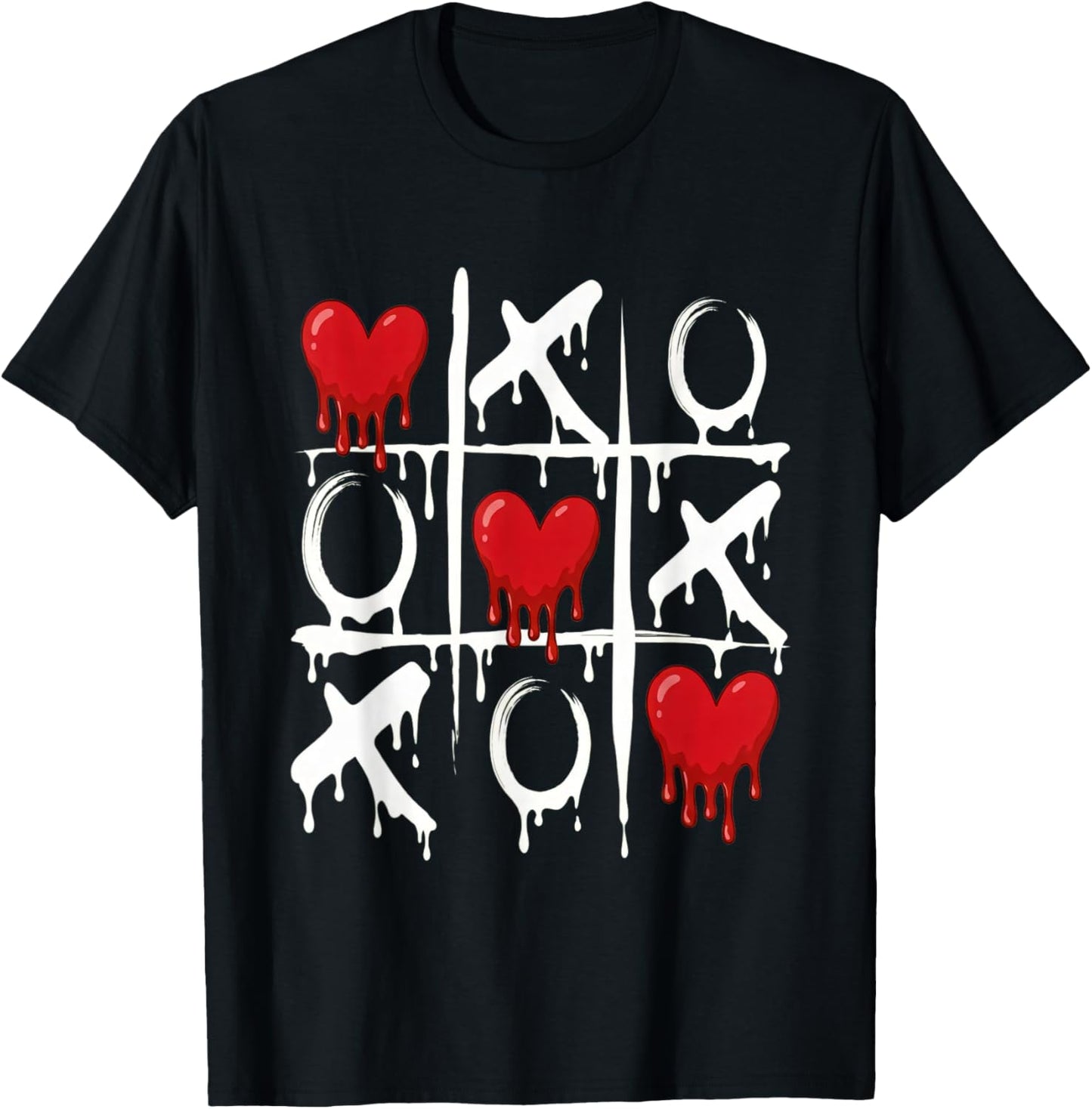 Valentine Tic Tac Toe Love Red Heart Cute Couple Romantic T-Shirt - T-Shirt | Black