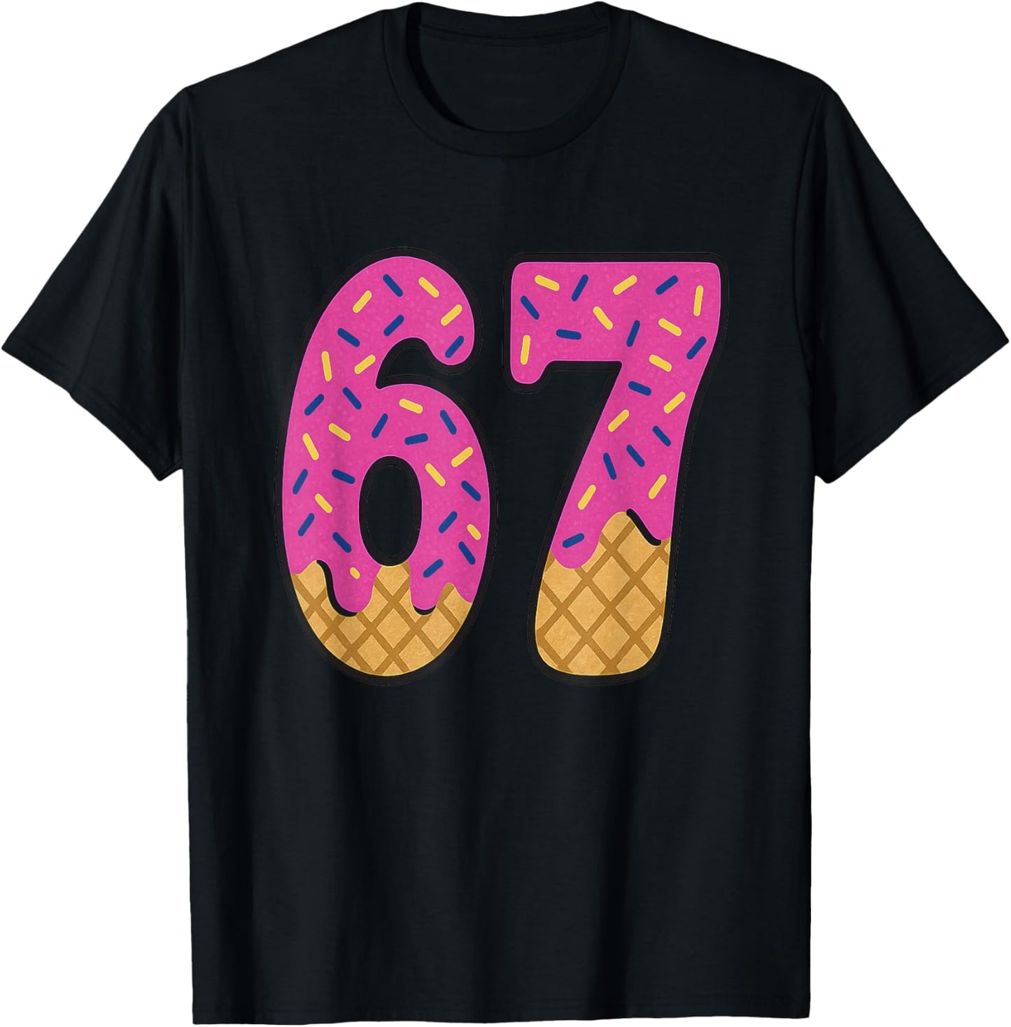 67 Ice Cream Drip Meme Six Seven Waffle Teen Kid Slang T-Shirt - T-Shirt | Black