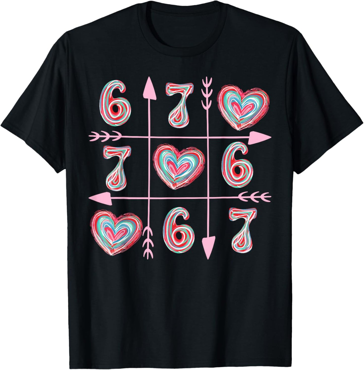Valentine Six Seven 67 Meme Heart Boy Girl Colorful T-Shirt - T-Shirt | Black