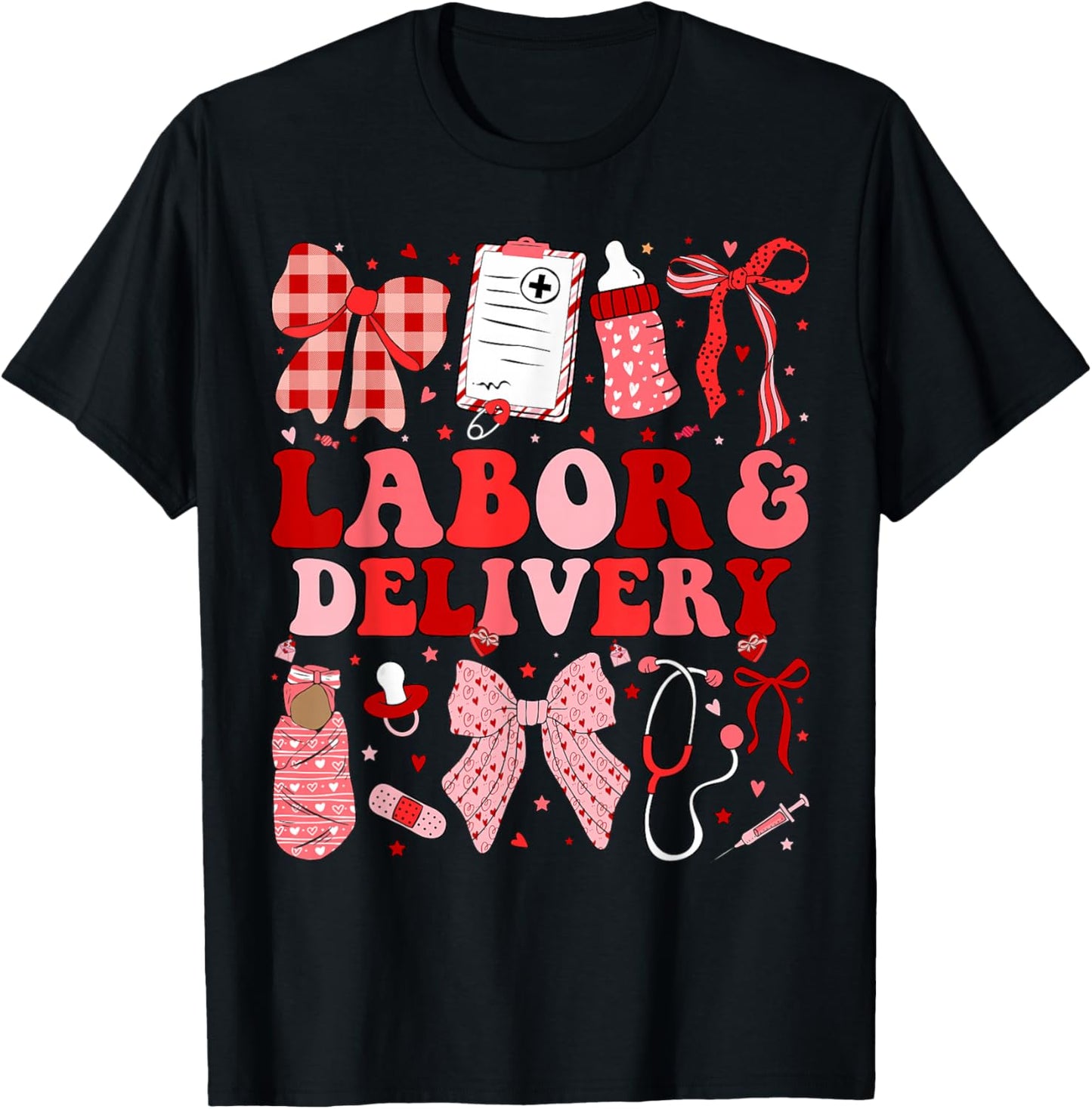 Labor and Delivery Nurse Coquette L&D Nurse Valentines T-Shirt - T-Shirt | Black