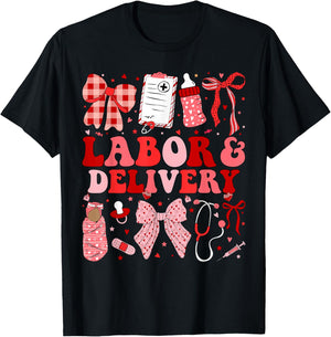 Labor and Delivery Nurse Coquette L&D Nurse Valentines T-Shirt - T-Shirt | Black