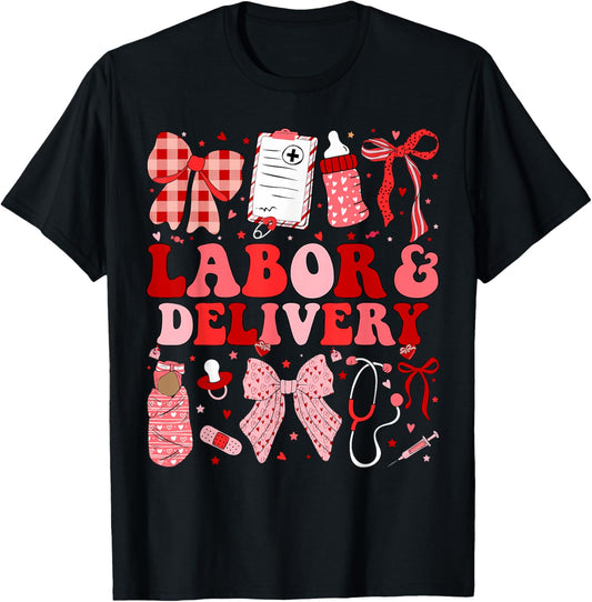 Labor and Delivery Nurse Coquette L&D Nurse Valentines T-Shirt - T-Shirt | Black