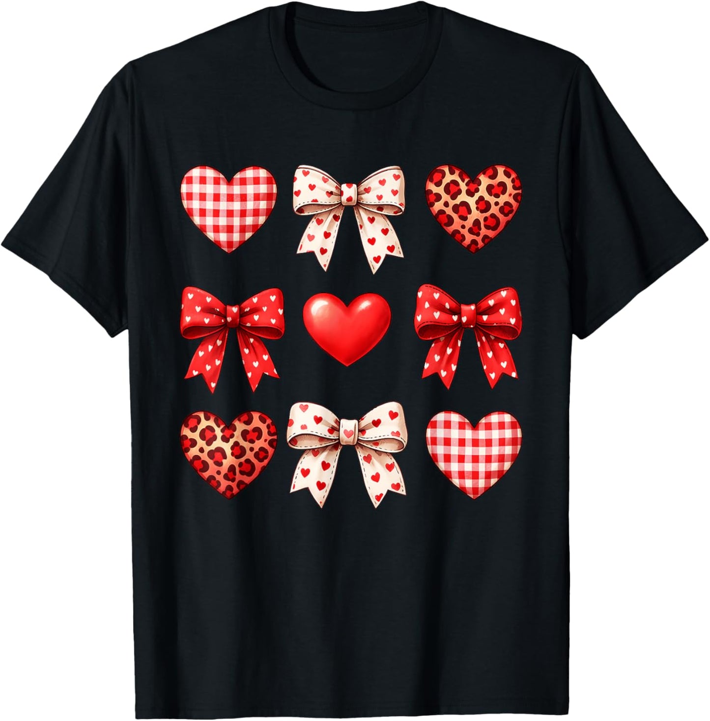 Cute Girls Women Valentines Heart Coquette Bow Kids Teens T-Shirt - T-Shirt | Black