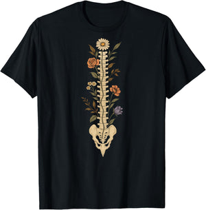 Floral Spine Skeleton Chiropractor Funny Halloween T-Shirt - T-Shirt | Black