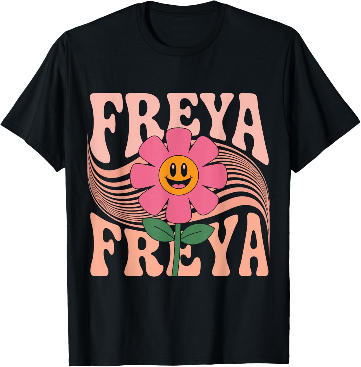 Freya First Name Floral Personalized Women Kids T-Shirt - T-Shirt | Black