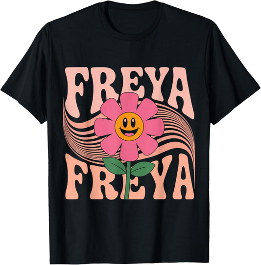 Freya First Name Floral Personalized Women Kids T-Shirt - T-Shirt | Black