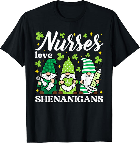 Nurses Love Shenanigans Gnomes Scrub St Patricks Day Women T-Shirt - T-Shirt | Black
