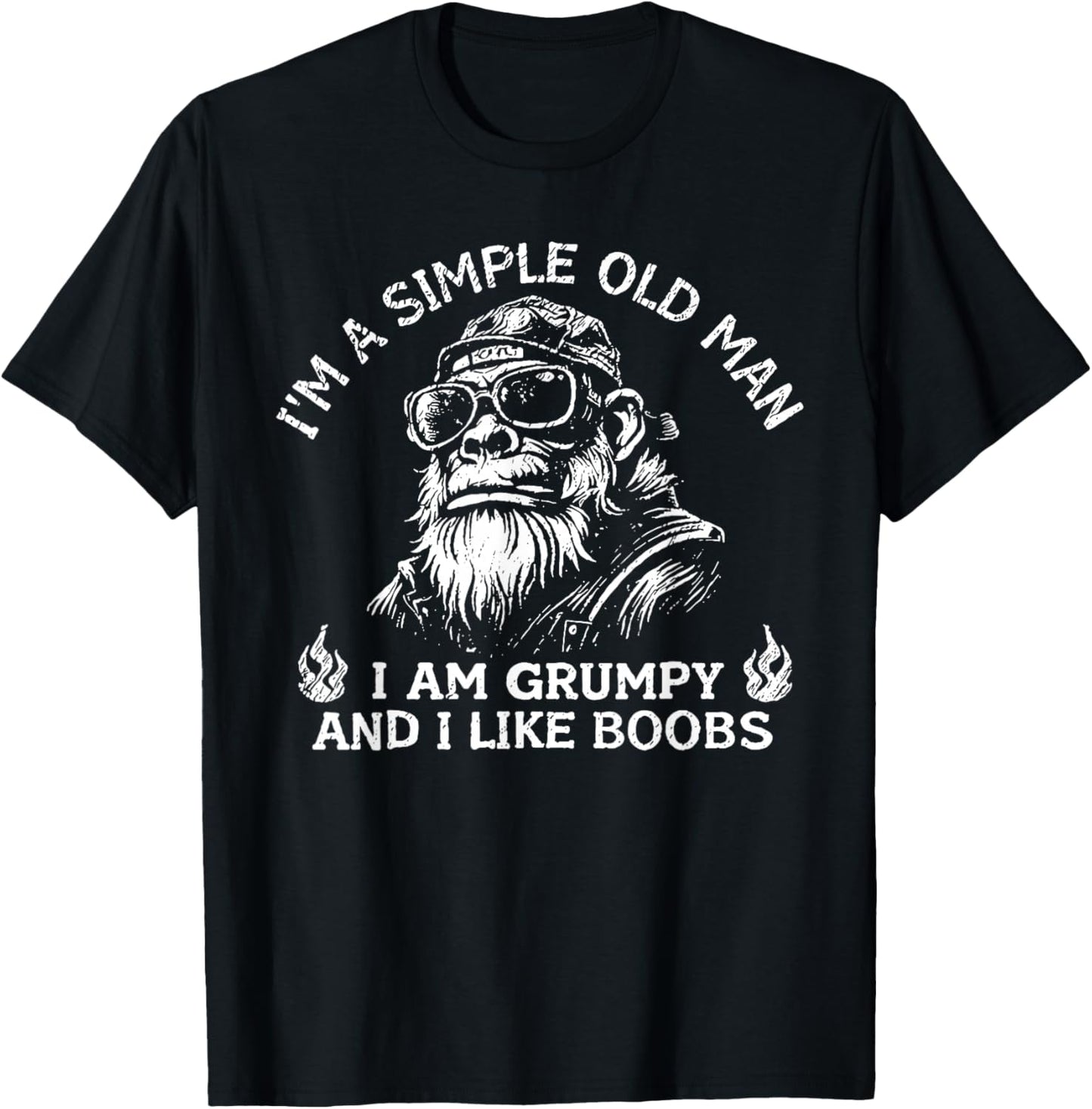 I'm A Simple Old Man I Am Grumpy and I Like Boobs Monkey T-Shirt - T-Shirt | Black