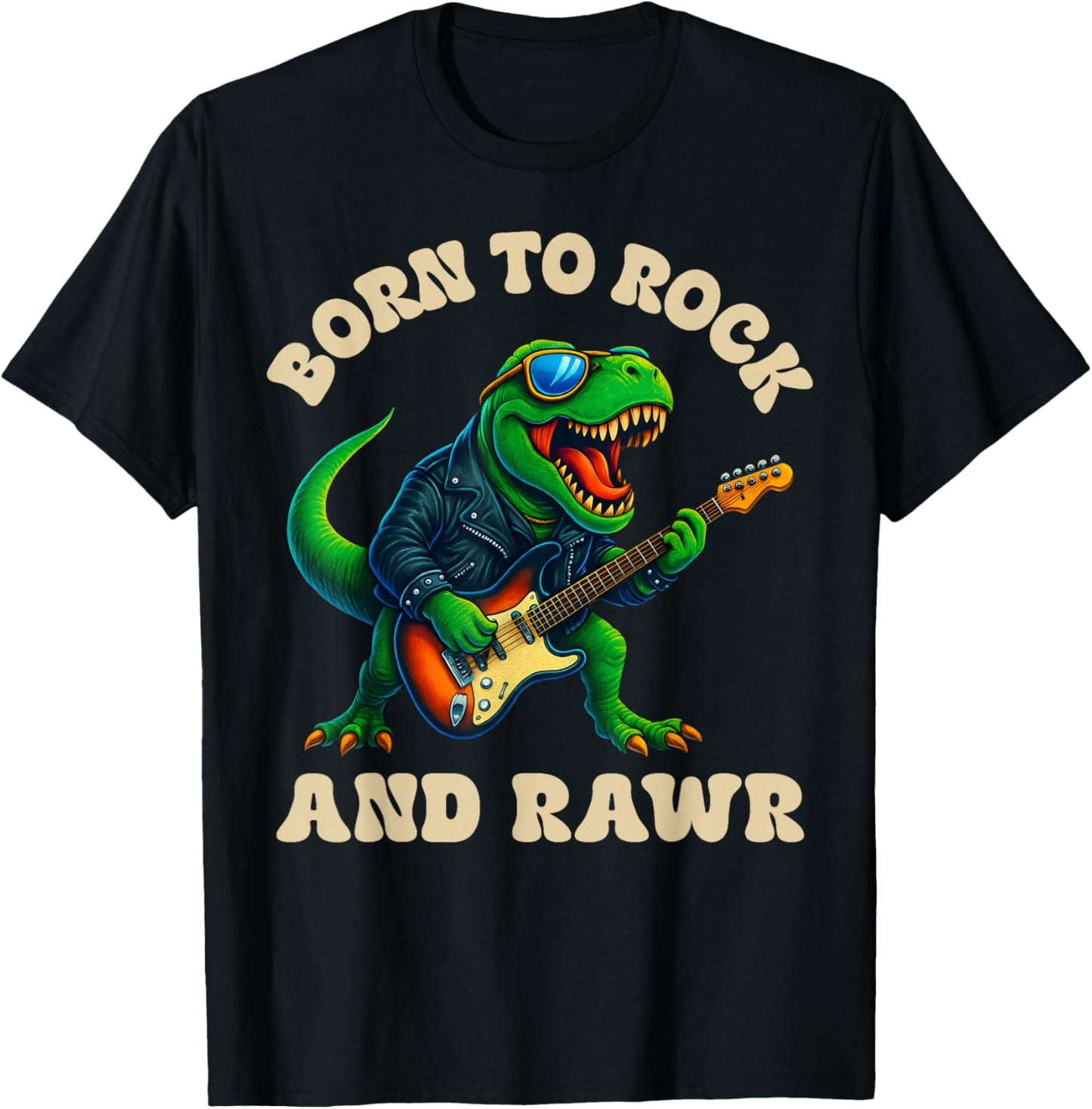 Born to Rock and Rawr, Cute Dinosaur, Boys Girls Kids T-Shirt - T-Shirt | Black