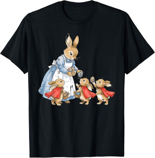 Easter Bunny Cottagecore Vintage Rabbit Women Girls Kids T-Shirt - T-Shirt | Black