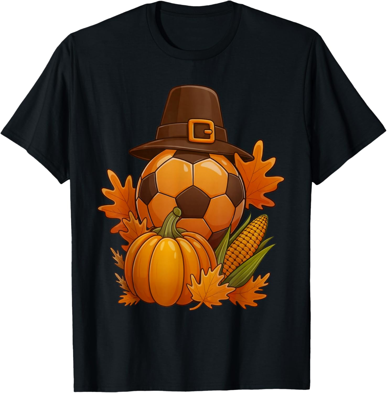 Thanksgiving Soccer Pumpkin Fall Leaves Autumn Harvest T-Shirt - T-Shirt | Black