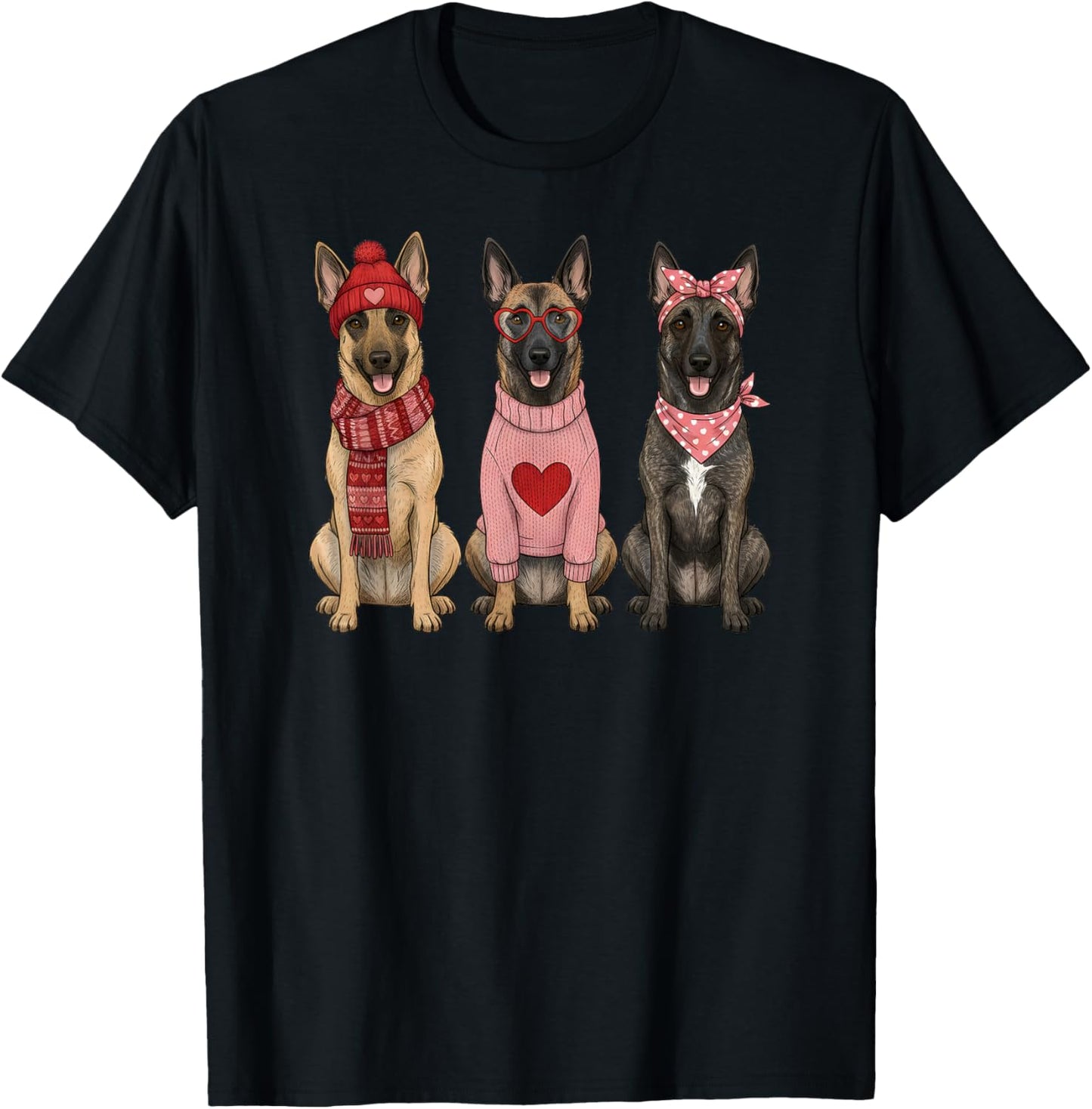 Cute Belgian Malinois Valentine Dog T-Shirt - T-Shirt | Black