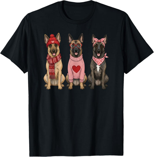 Cute Belgian Malinois Valentine Dog T-Shirt - T-Shirt | Black