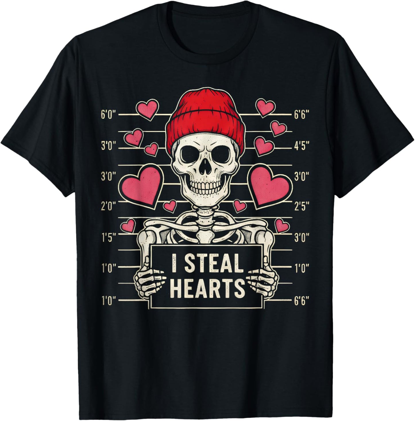 I Steal Hearts Skeleton Retro Skull Heart Funny Valentines T-Shirt - T-Shirt | Black