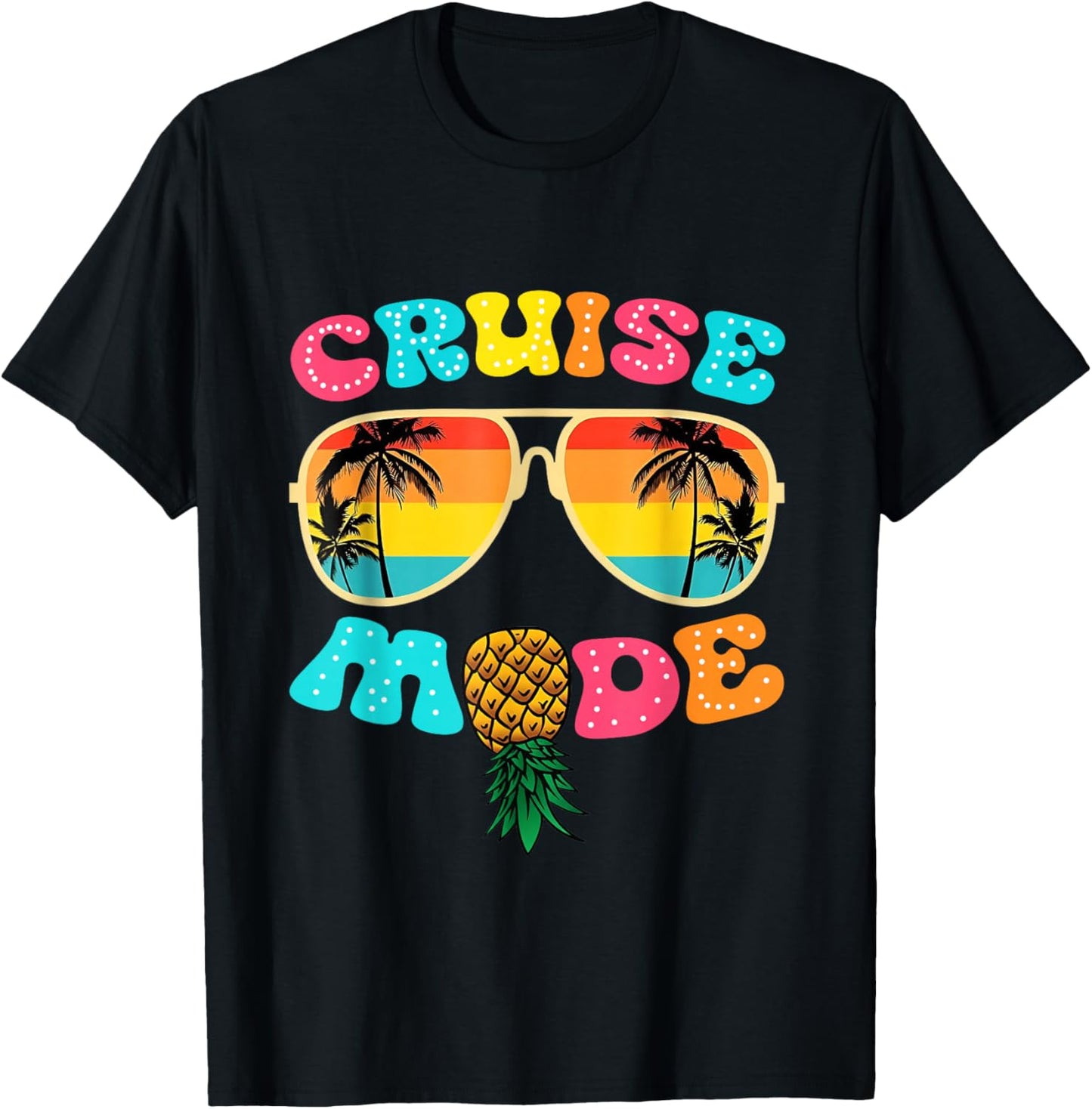 Colorful Pineapple Cruise Mode Retro Vacation Design T-Shirt - T-Shirt | Black
