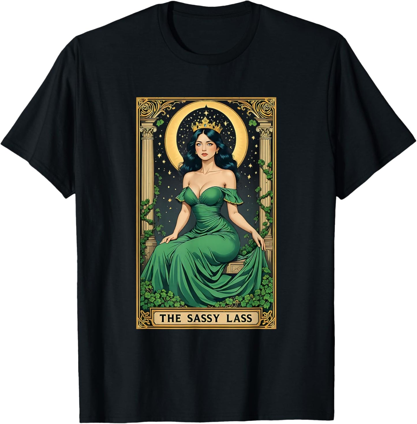 Irish St. Patrick’s Day Shamrock Tarot Card The Sassy Lass T-Shirt - T-Shirt | Black