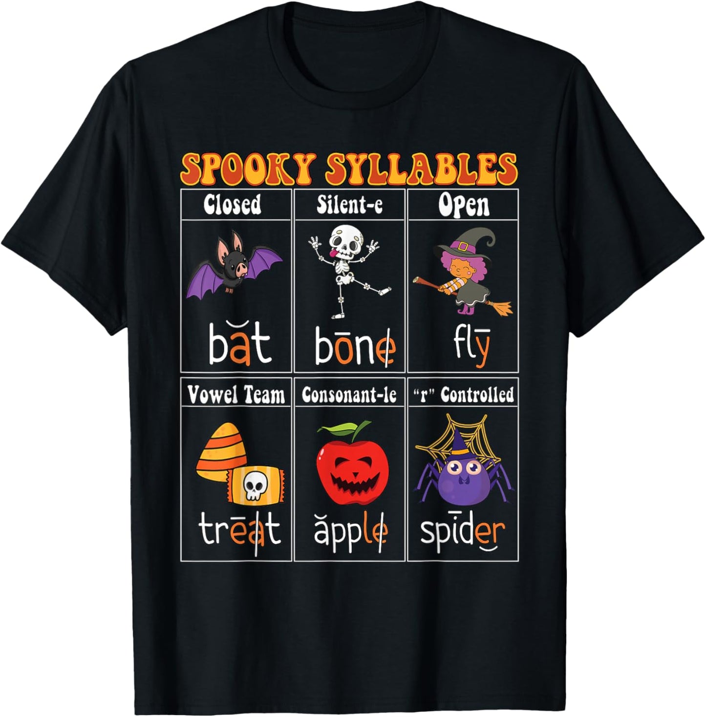 Spooky Syllables Teacher Funny Halloween Educational Kids T-Shirt - T-Shirt | Black