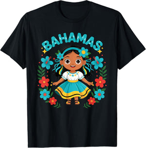 Bahamas Bahamian Girl Traditional Dress Flowers T-Shirt - T-Shirt | Black
