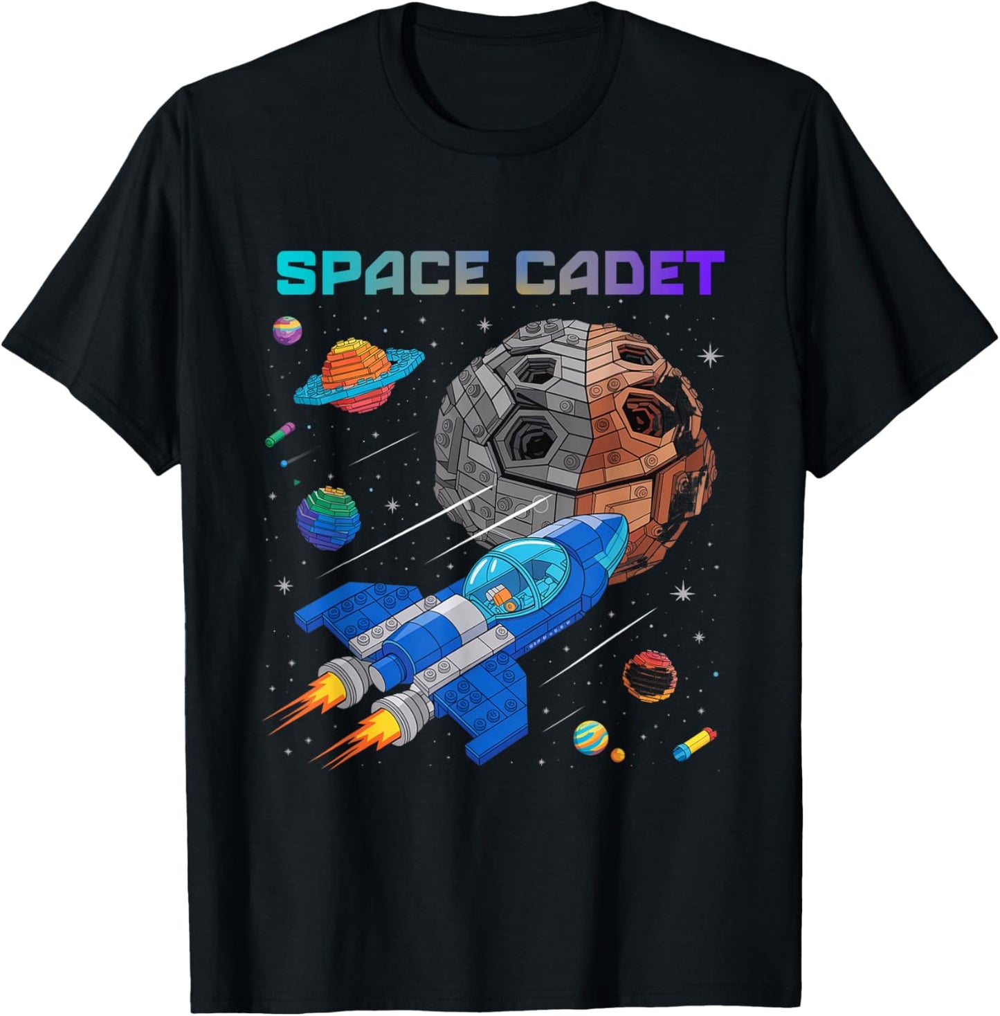 Cadet Spaceship Asteroid Planets Stars T-Shirt - T-Shirt | Black