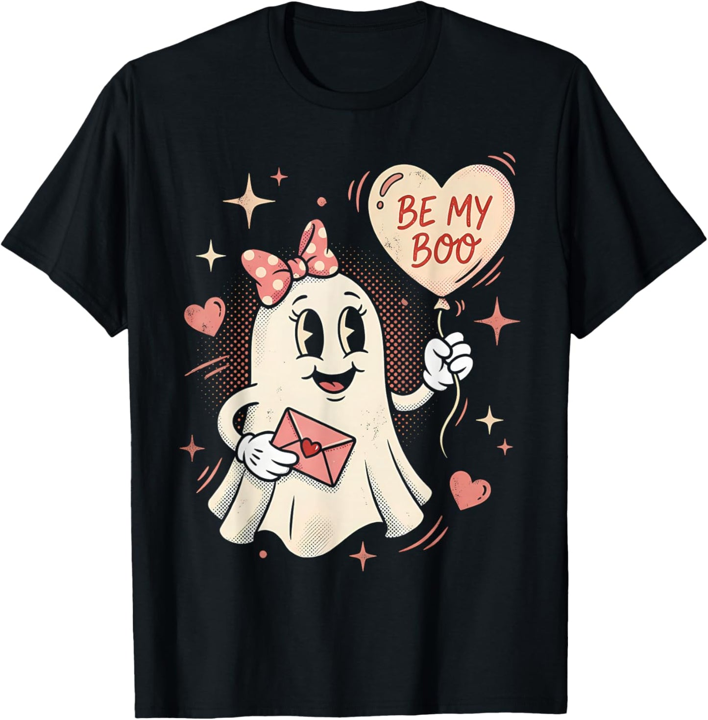 Be My Boo Ghost Heart Balloon Valentine Love Letter T-Shirt - T-Shirt | Black