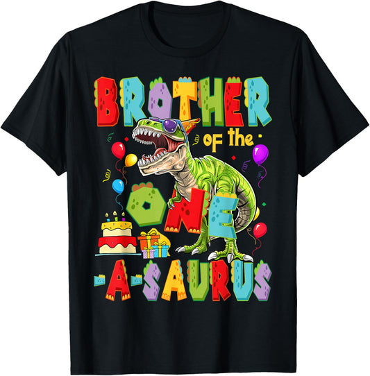 Brother of The One-A-Saurus 1st Birthday Boy Dinosaur Lover T-Shirt - T-Shirt | Black