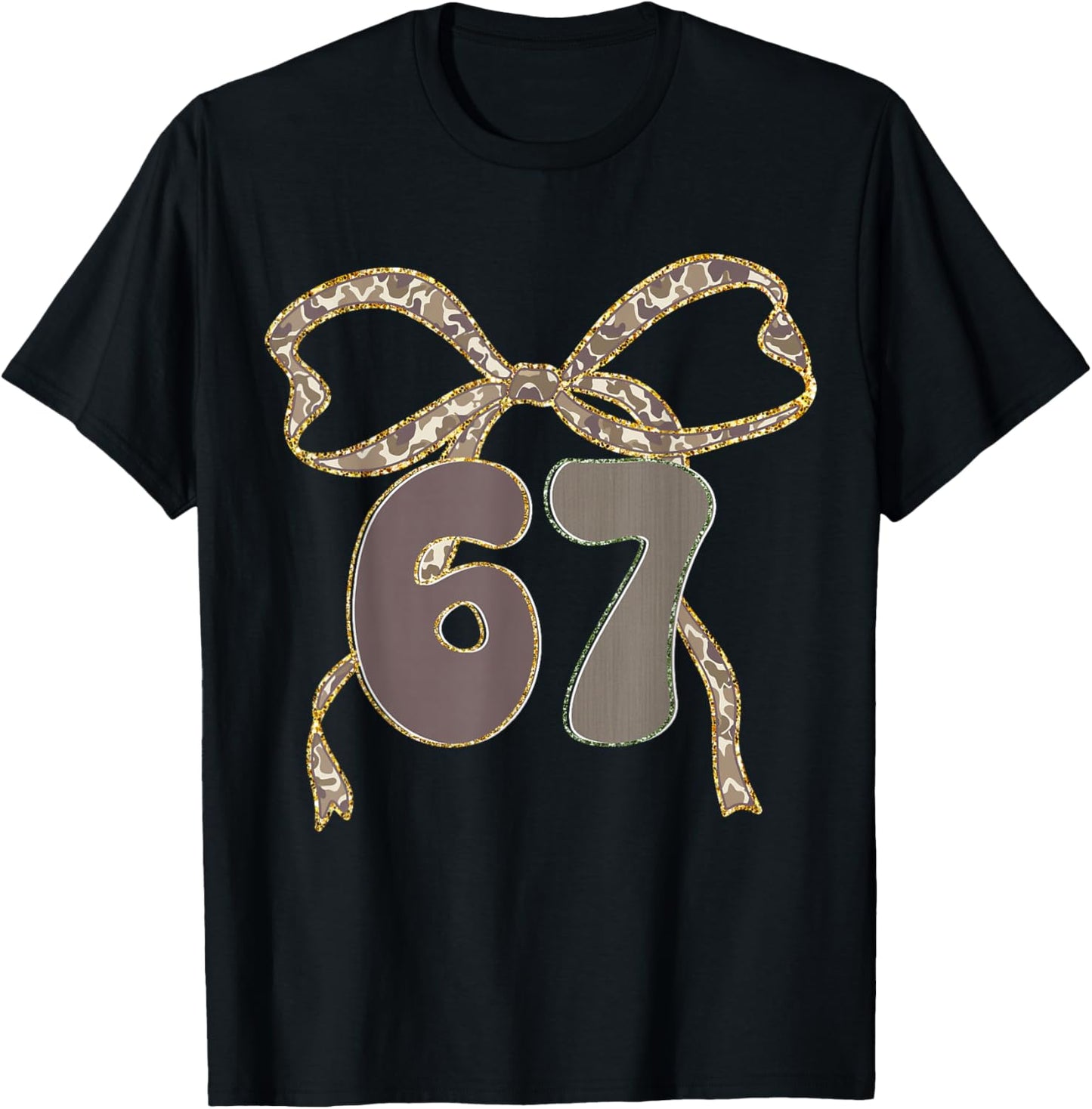 Six Seven Coquette Girl Bow Camo Meme 67 Funny Number Slang T-Shirt - T-Shirt | Black