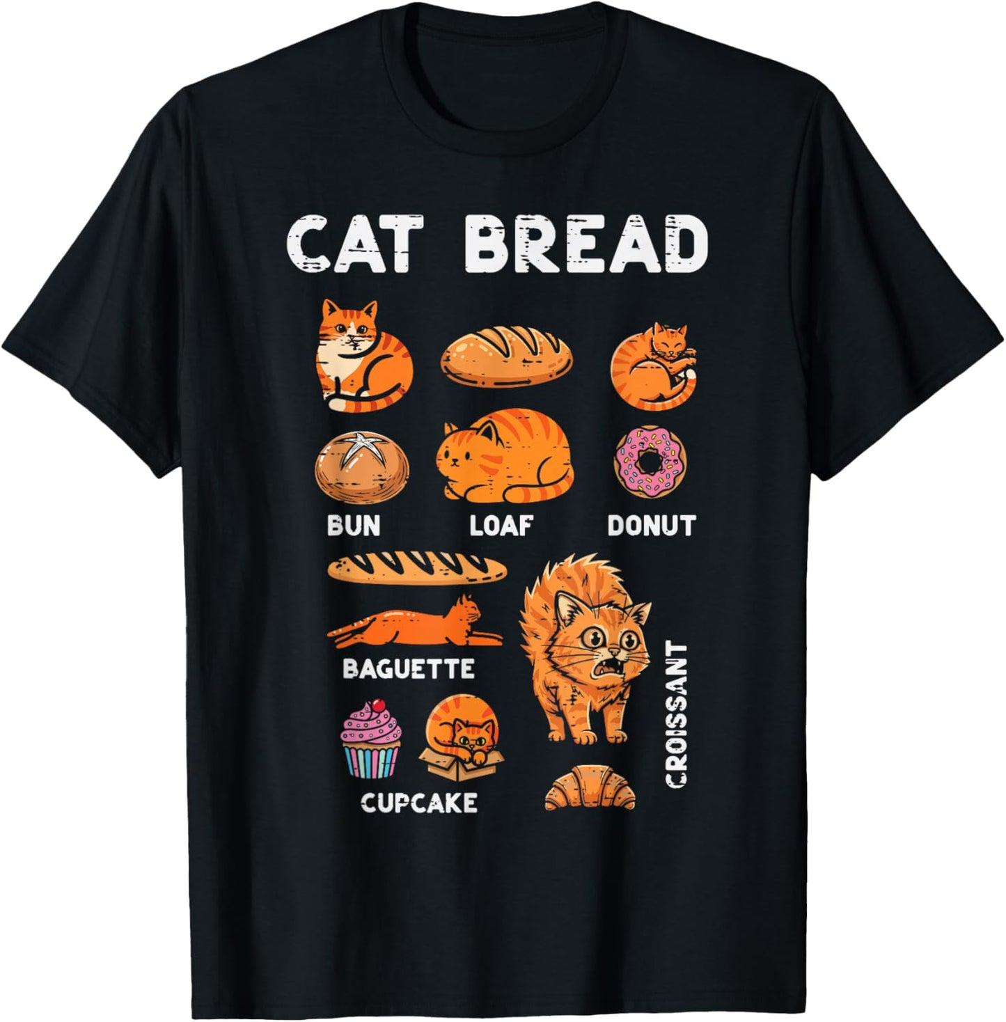 Cat Bread Bun Loaf Cute Kitten Kitty Food Pun Women Men Kids T-Shirt - T-Shirt | Black