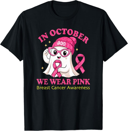 in October We Wear Pink Breast Cancer Awareness T-Shirt - T-Shirt | Black