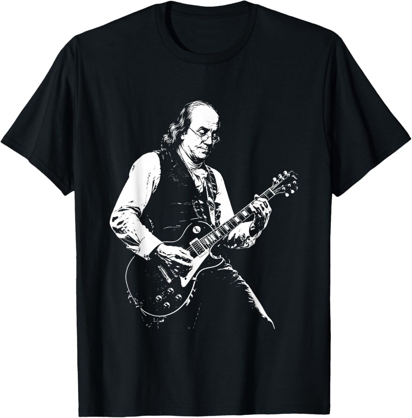 Ben Franklin Playing Guitar Retro Vintage T-Shirt - T-Shirt | Black