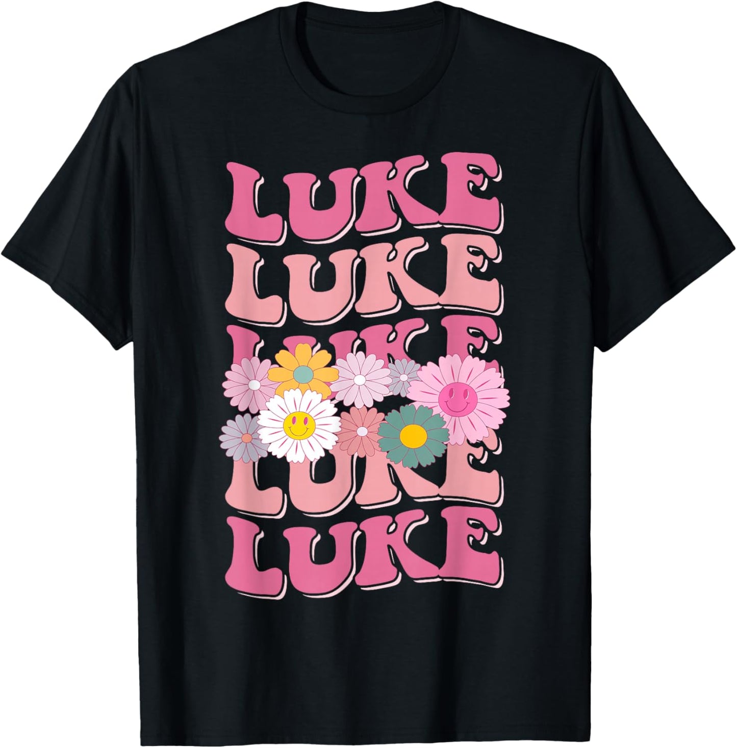Girl Retro Luke First Name Personalized Groovy 80's T-Shirt - T-Shirt | Black