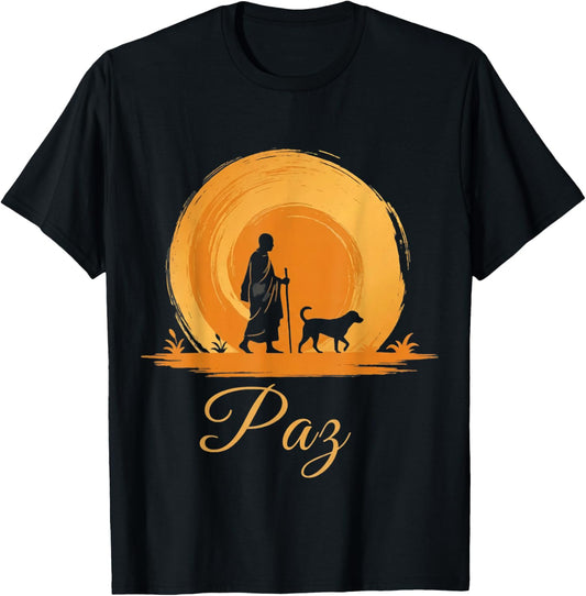 Walk for Peace Monks with Aloka Dog Monks Minimalist Zen T-Shirt - T-Shirt | Black
