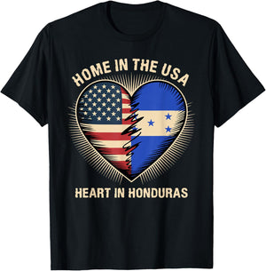 Home in The USA Heart in Honduran American Honduras T-Shirt - T-Shirt | Black
