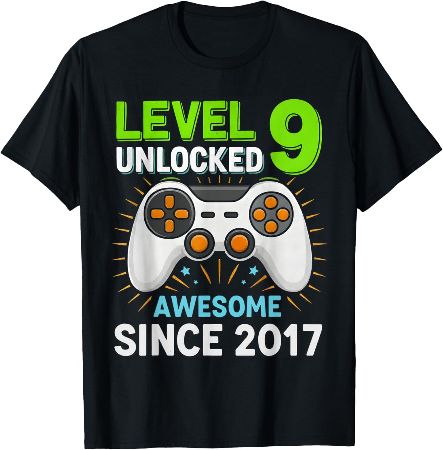 Level 9 Unlocked Awesome Since 2017 Gaming Birthday 9th Boys T-Shirt - T-Shirt | Black