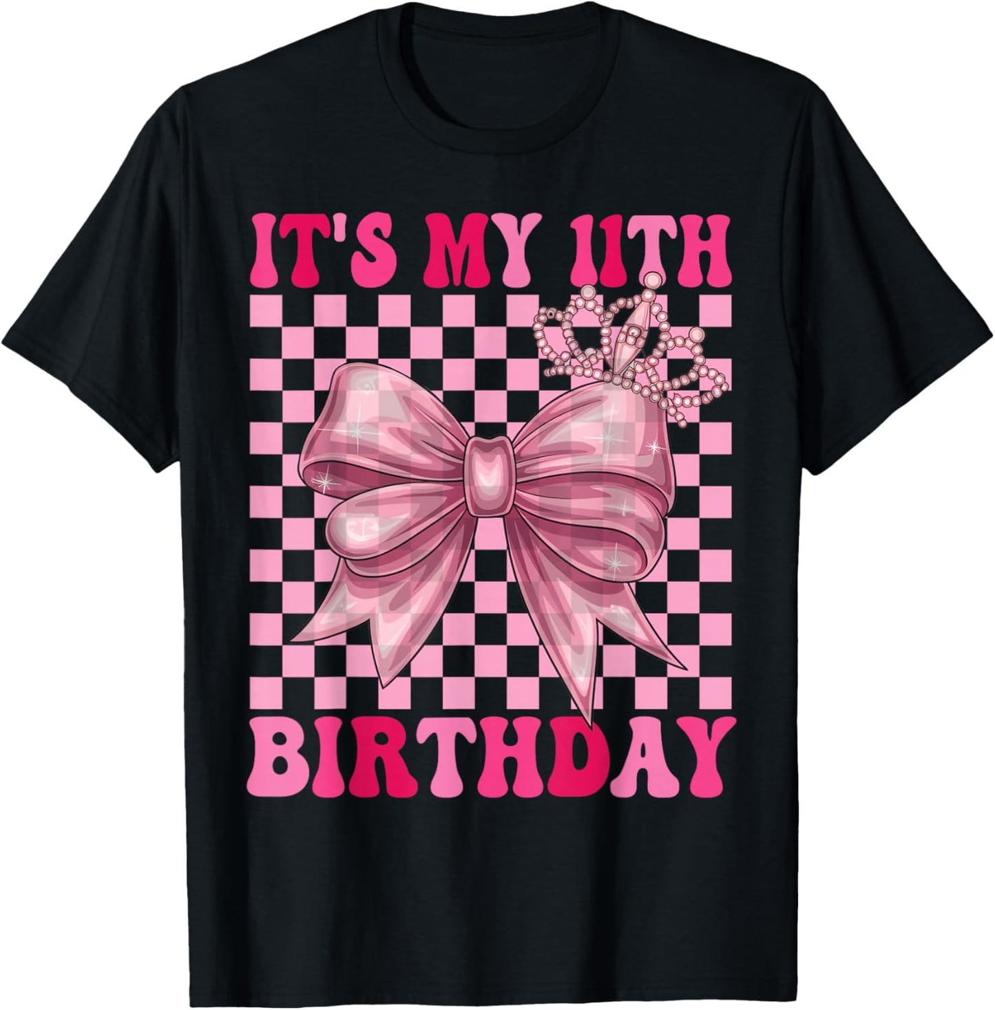 11th Birthday Girl Coquette Bow 11 Year Old Party Girl T-Shirt - T-Shirt | Black