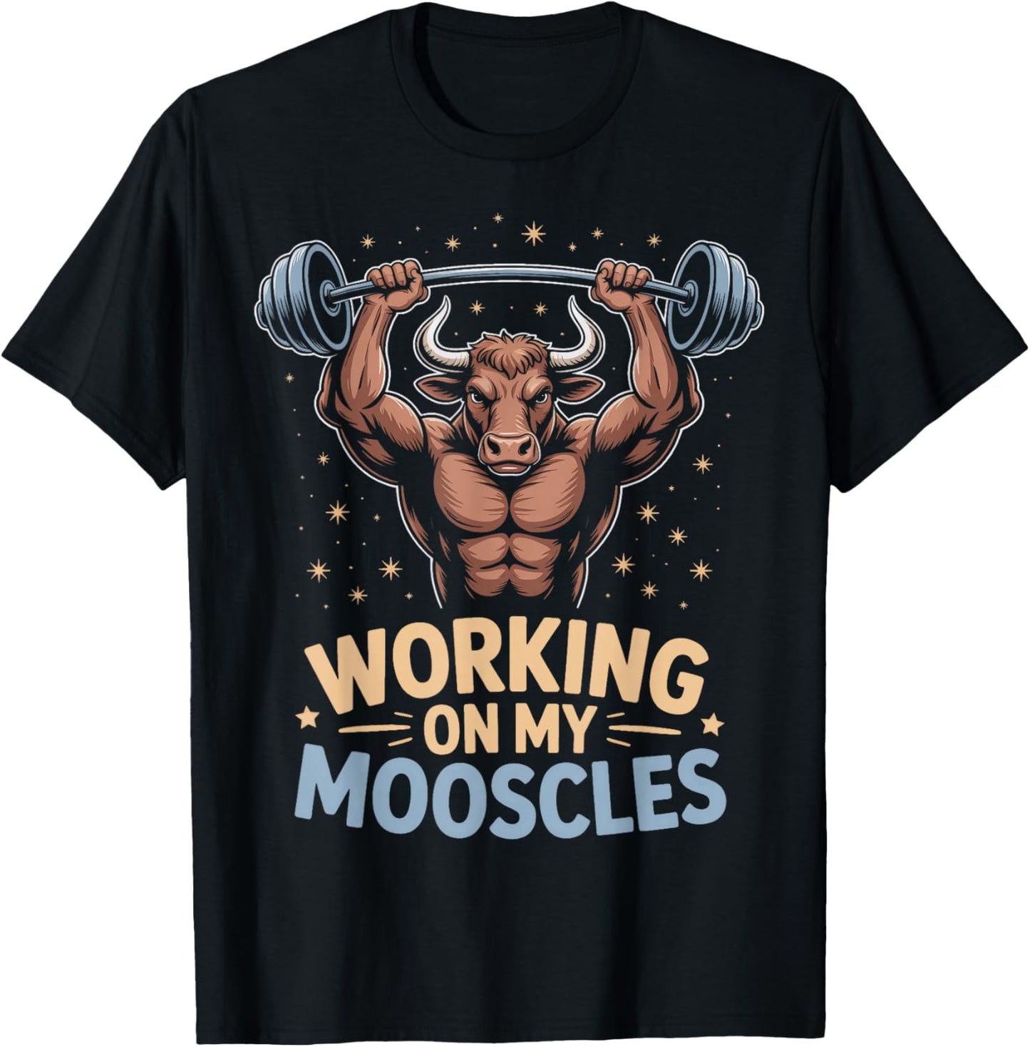 Working On My Mooscles Gym Cow Fitness Lift T-Shirt - T-Shirt | Black