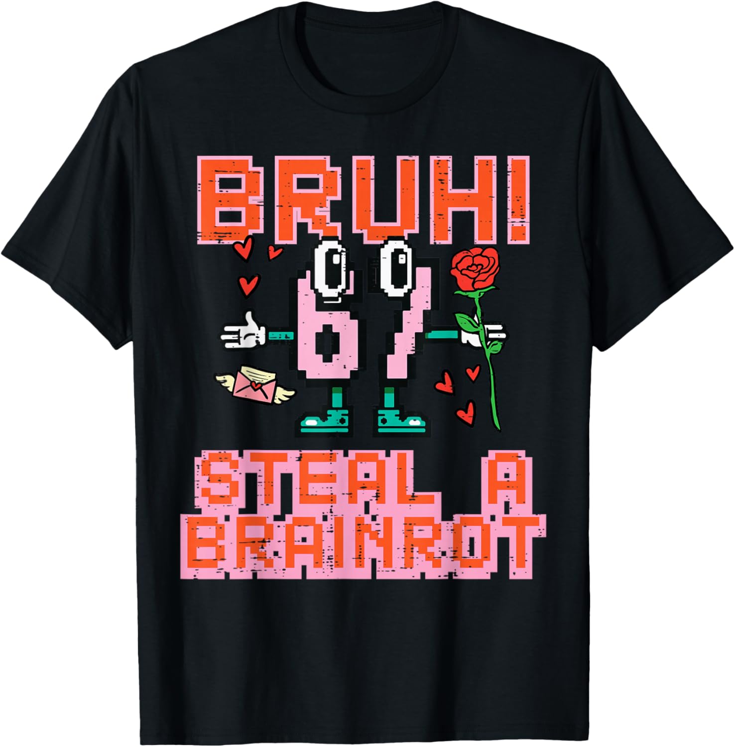 Bruh Steal A Brainrot Meme 6 7 Valentines Day Kids Boy Youth T-Shirt - T-Shirt | Black