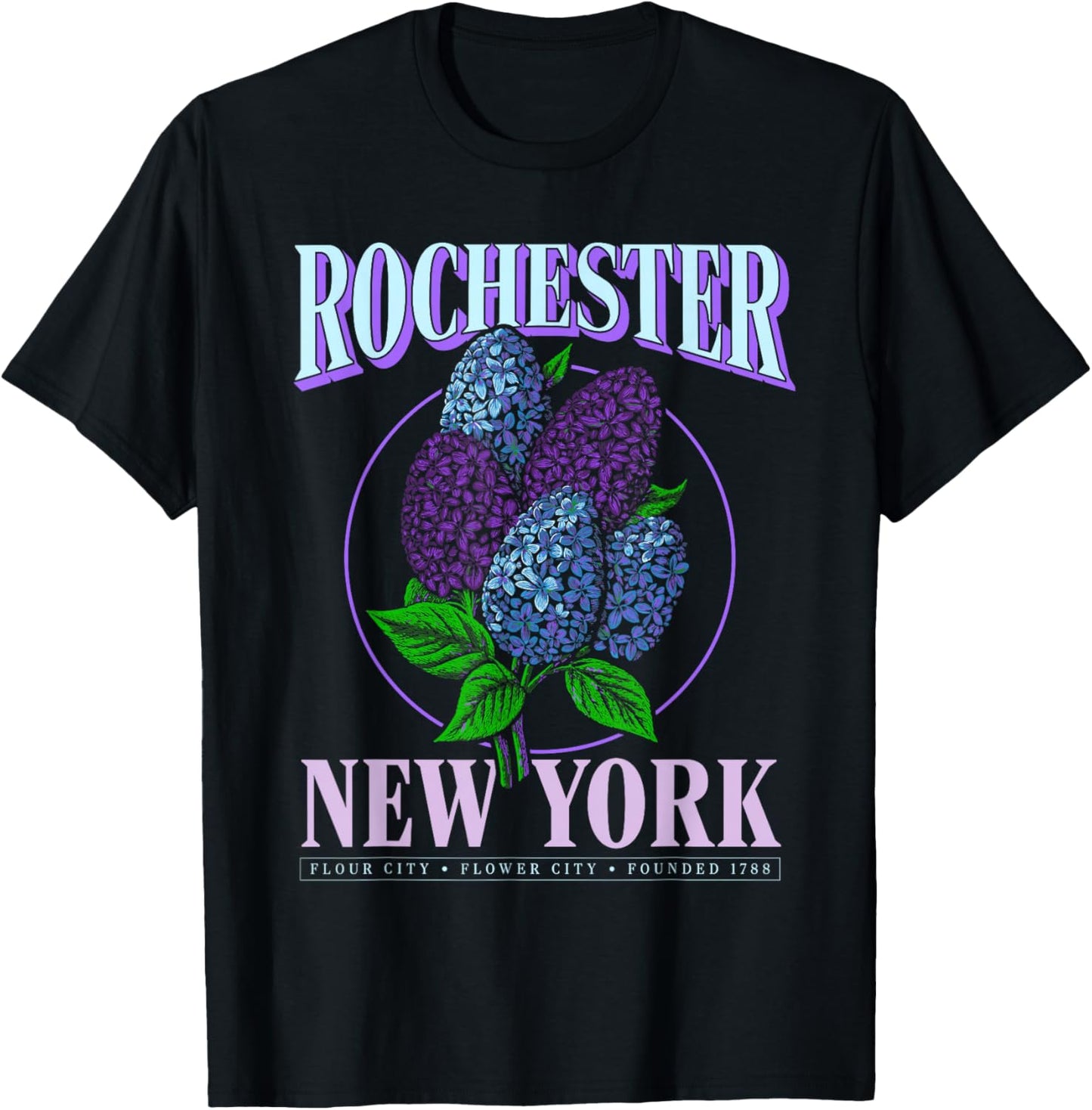 Rochester NY Lilac Apparel – Rochester Flower City T-Shirt - T-Shirt | Black