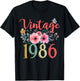 Vintage 1986 Floral Hippie Groovy Wildflower 40th Birthday T-Shirt - T-Shirt | Black