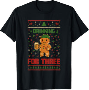 Drinking for Three Pregnancy Announcement Ugly Sweater Xmas T-Shirt - T-Shirt | Black