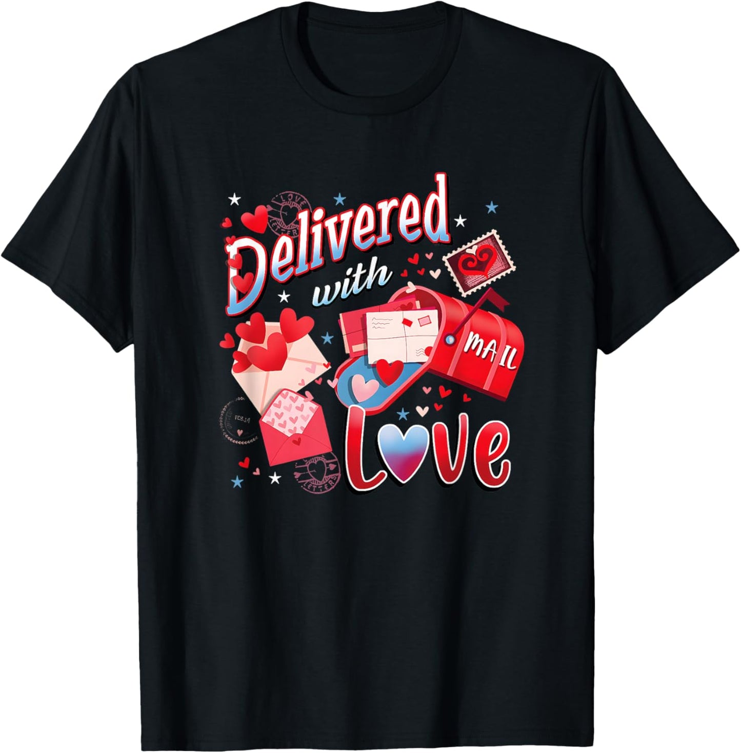 Delivered with Love Valentines Mail Carrier Postal Worker T-Shirt - T-Shirt | Black