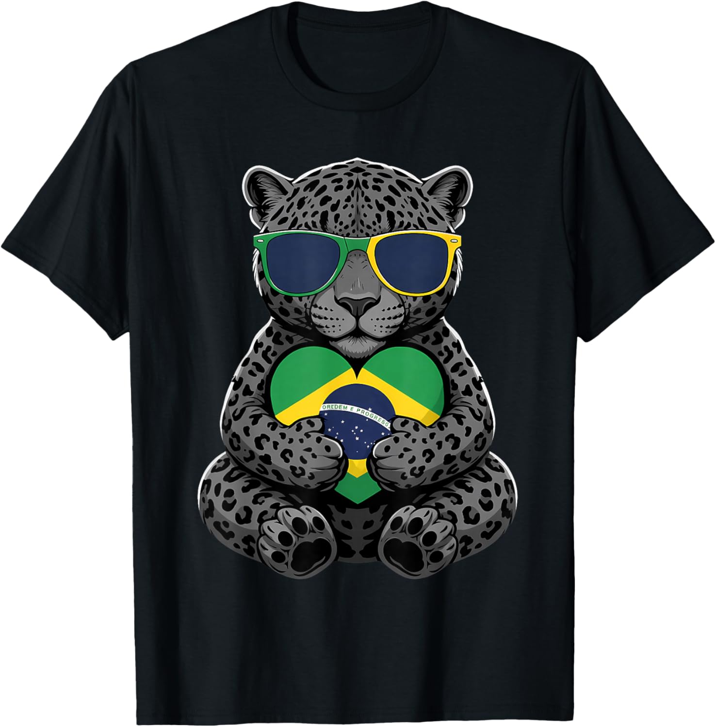 Brasil Flag Leopard Brazilian Pride Brasilian Roots Brazil T-Shirt - T-Shirt | Black