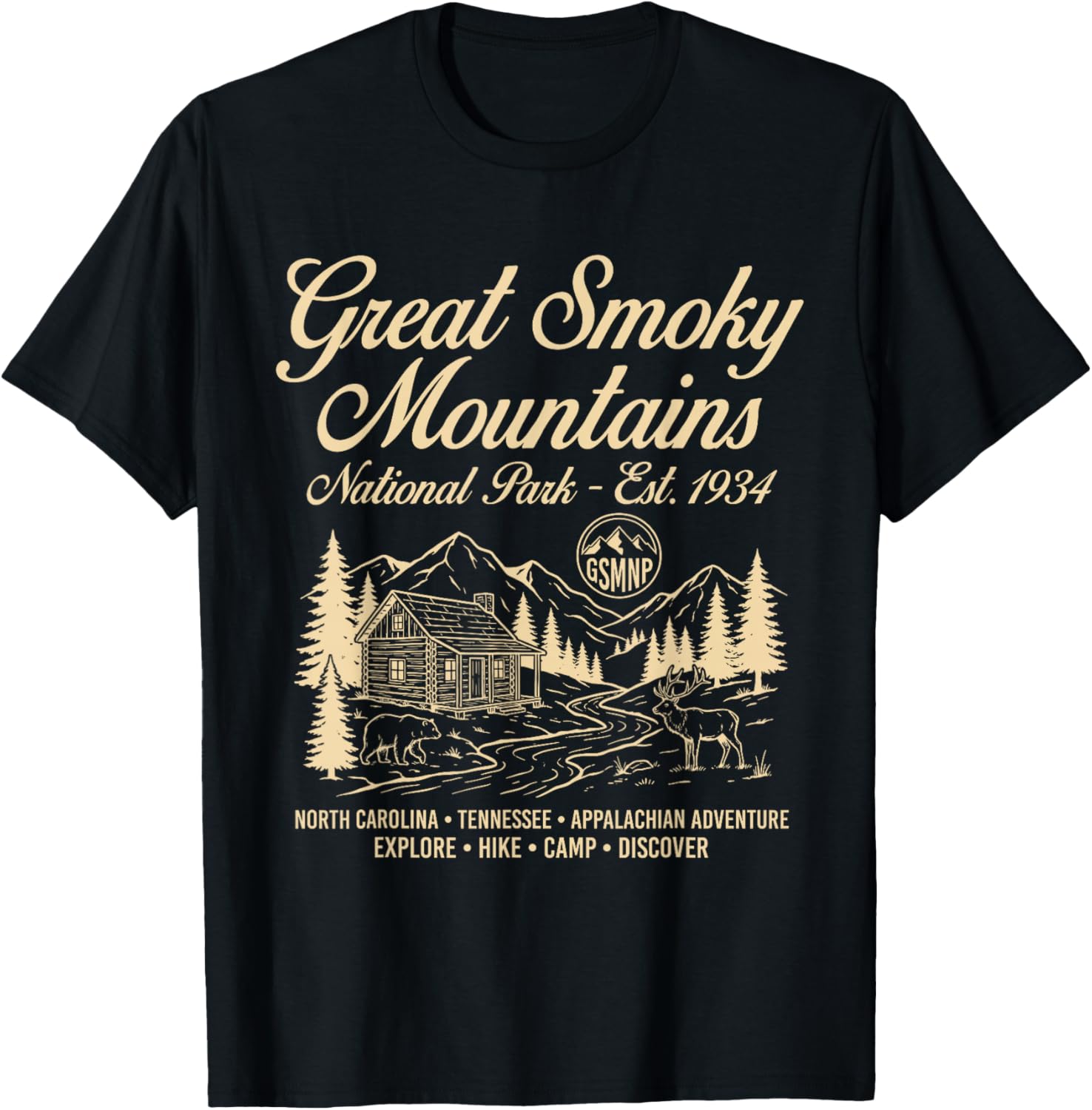 Great Smoky Mountains National Park Vintage Hiking T-Shirt - T-Shirt | Black