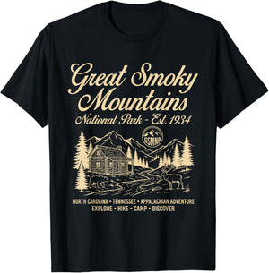 Great Smoky Mountains National Park Vintage Hiking T-Shirt - T-Shirt | Black