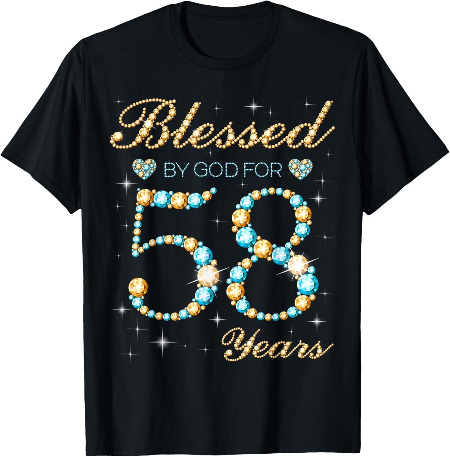 Blessed by God for 58 Years Old 58th Birthday Party Cute T-Shirt - T-Shirt | Black