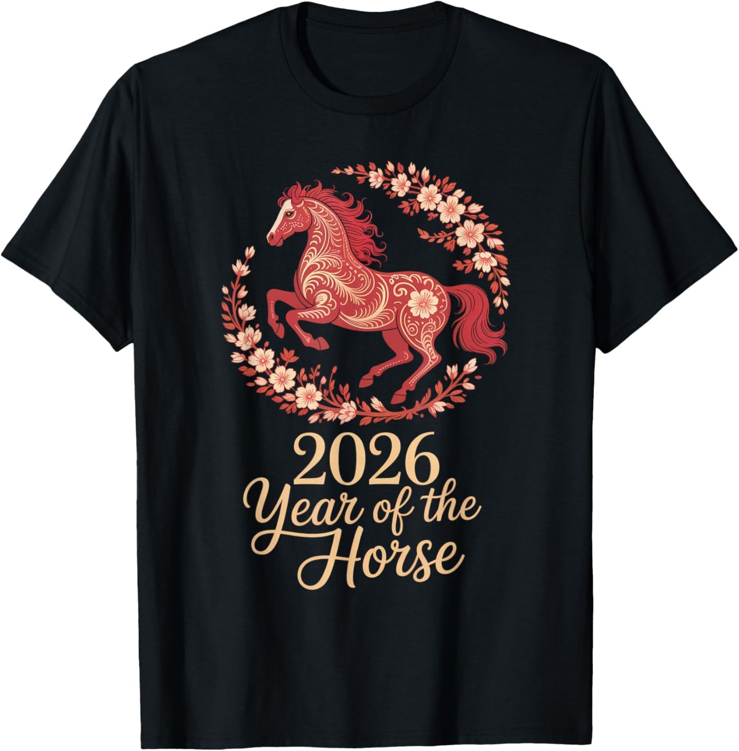 Year of The Horse 2026 Chinese Zodiac Lunar New Year T-Shirt - T-Shirt | Black