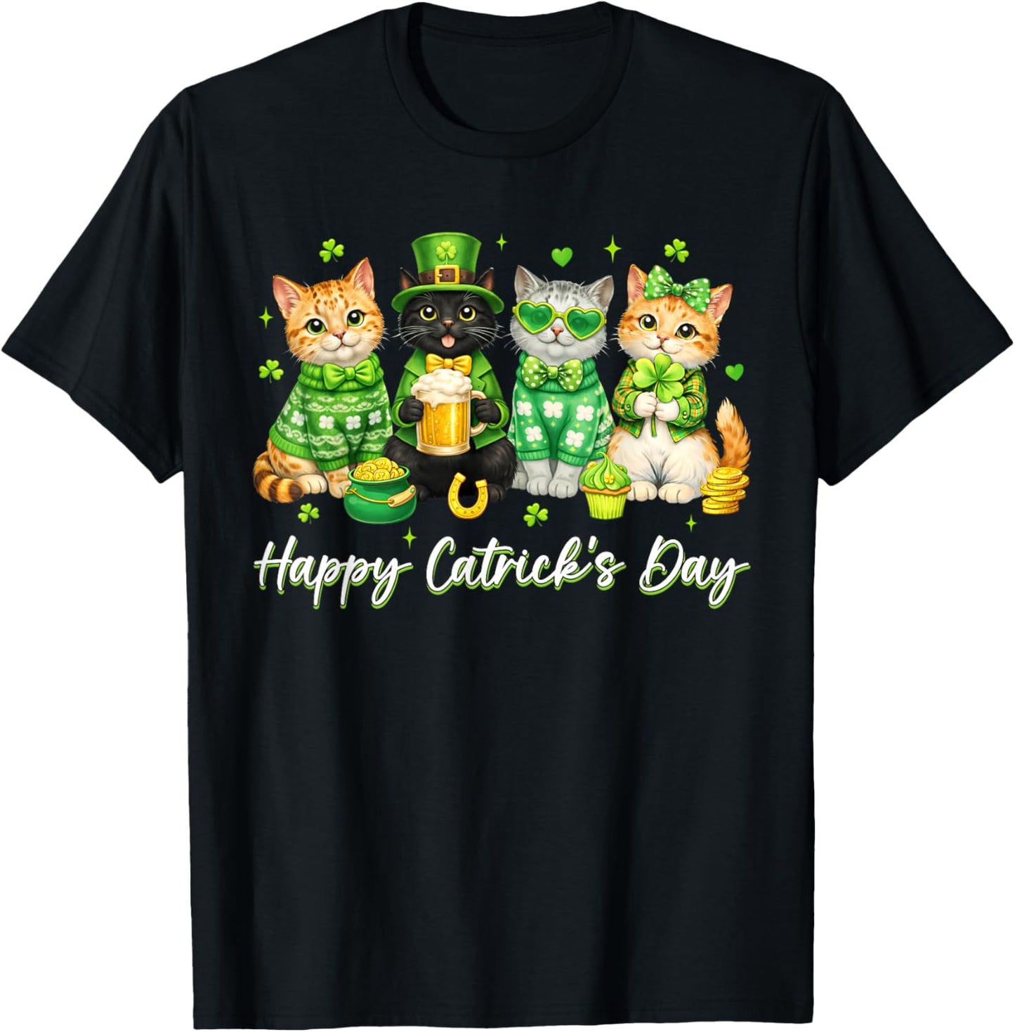 St Patricks Day Funny Catricks Day for Cat Lover Women Girls T-Shirt - T-Shirt | Black