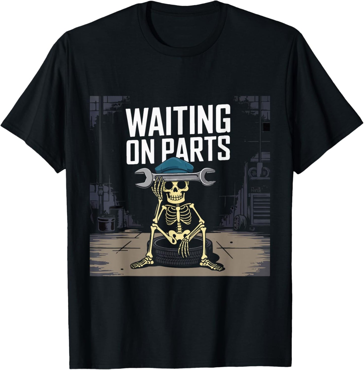 Funny Waiting On Parts Mechanic Skeleton Auto Repair Life T-Shirt - T-Shirt | Black