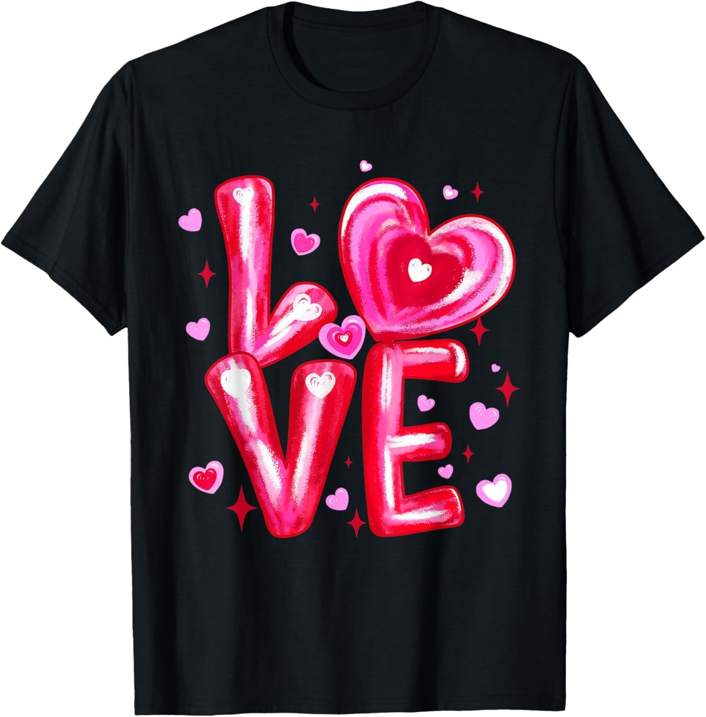 Love Cute Heart Art Pink Romantic Valentine's Day T-Shirt - T-Shirt | Black