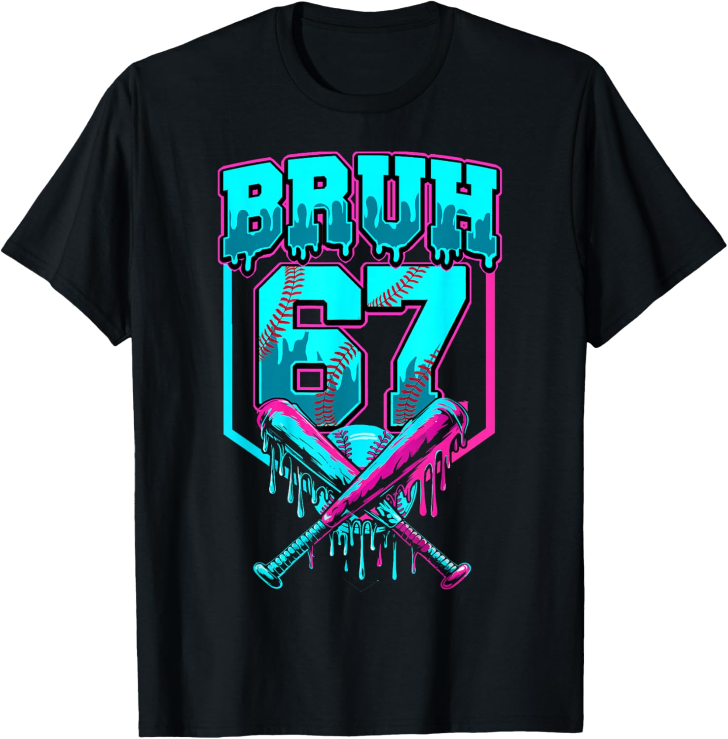 Baseball Bruh 67 Meme Ice Cream Drip Six Seven Birthday Boy T-Shirt - T-Shirt | Black
