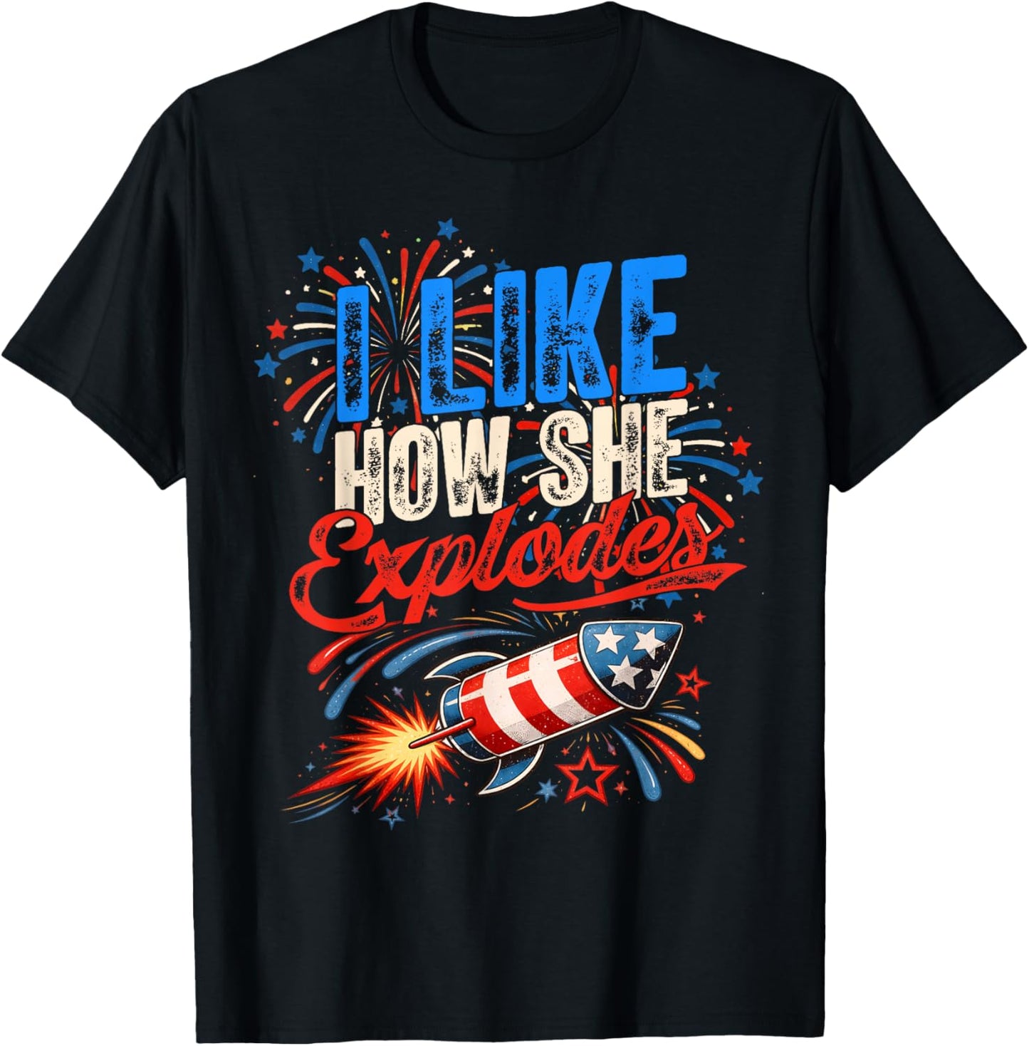 4th of July I Like How She Explodes - He Bangs Matching T-Shirt - T-Shirt | Black